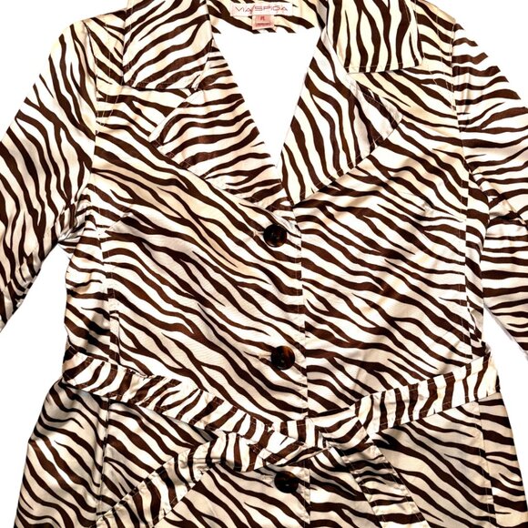 VIA SPIGA | VNTG Zebra Print Belted Trench Coat Jacket - Picture 4 of 5